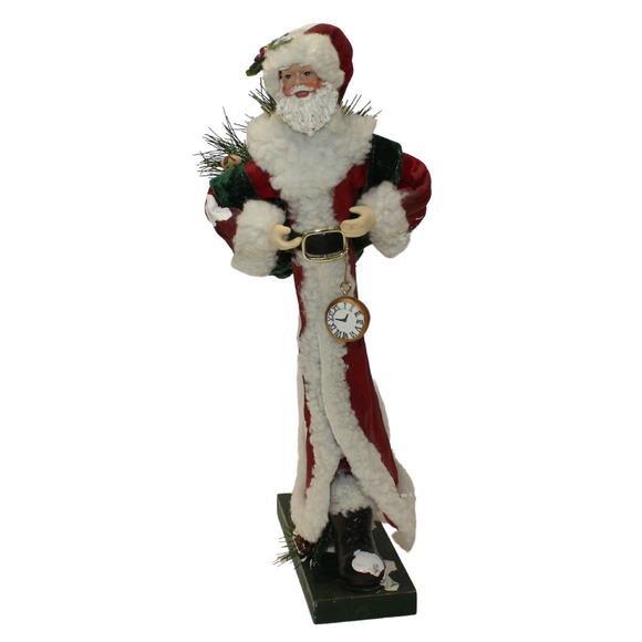 Tall Skinny Thin Santa Clause w Green Toy Sack Figure Statue 16"